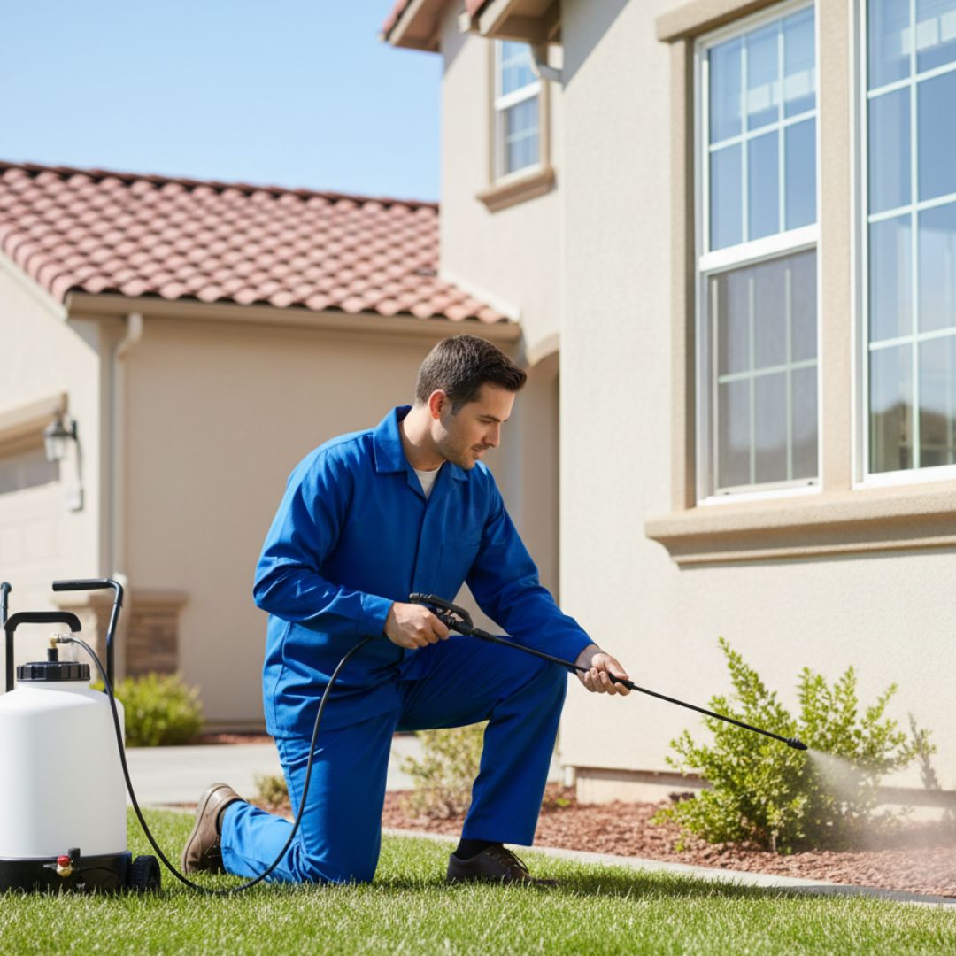 man applying pest control services
