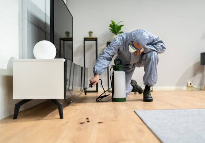 pest control tech spraying in house